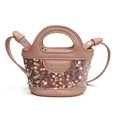 Pink mini sequin handbag for kids with adjustable shoulder strap and leather texture - Pink