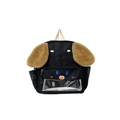 Cute black dog cartoon backpack for kids featuring plush ears and a clear window pocket - Small / Black