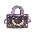 Mini borsa viola con paillettes per bambine con manico di perle e tracolla rimovibile - Grande / Viola
