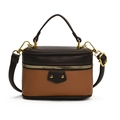 Mini lychee texture crossbody bag for girls in brown and caramel color block design - Brown (Bag Only)