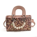 Mini borsa rosa con paillettes per bambina con perle e tracolla rimovibile - Grande / Rosa