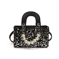 Borsa a mano nera con paillettes per bambine con manico di perle e tracolla fine - Grande / Nero