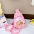 Pink canvas crossbody bag featuring cute Capybara cartoon print for kids - Pink