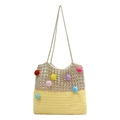 Borsa tote all'uncinetto con pompon colorati e design a trama gialla bicolore - Giallo