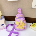 Purple cartoon crossbody bag featuring bear and dessert prints with adjustable strap - Purple