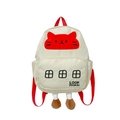 Cute cartoon cat toddler backpack with 3D plush legs and bright red shoulder straps - Beige