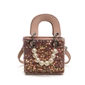 Pink sequin mini crossbody bag for girls with faux pearl handle and leather strap - Small / Pink