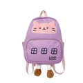 Cute purple nursery backpack for toddlers featuring a cartoon cat design with 3D legs - Purple