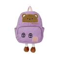 Mochila infantil morada con oso de peluche y diseño de casita para niños pequeños - Morado