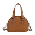 Brown shell mini handbag in lychee pattern PU leather with detachable shoulder strap - Brown