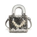 Silver sequin mini shoulder bag for girls with pearl handle and adjustable strap - Small / Silver