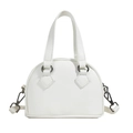Mini white shell crossbody bag for girls with pebble leather texture and metal buckles - Off-white