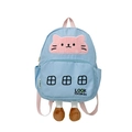 Cute light blue cartoon cat backpack for toddlers with pink straps and 3D plush legs - Blue
