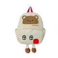 Mochila infantil de lona beige con oso de peluche 3D y diseño de ventana - Beige
