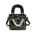 Mini sparkling black sequin bag for girls with pearl handle and silver shoulder strap - Small / Black