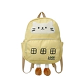 Yellow canvas kids backpack with cute white cat embroidery and plush 3D paws - Yellow
