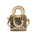 Mini gold sequin crossbody bag for girls with elegant pearl accents and top handle - Small / Gold
