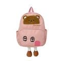Pink cartoon bear schoolbag for toddlers with plush legs and embroidery details - Pink