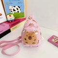 Pink kids crossbody bag featuring a cute 3D plush Capybara head and cartoon patterns - Pink