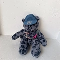 Zaino orsetto in peluche leopardato grigio per bambini con cappello in denim - Grigio