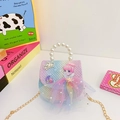 Rainbow gradient girls shoulder bag with pearl handle and cartoon princess design - Blue Cartoon Girl