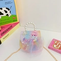 Girl's gradient sequin princess handbag with 3D floral doll and pearl top handle - Purple Girl