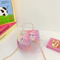 Pink sequin princess crossbody bag with pearl handle and tulle skirt decoration - Pink Girl/Bear