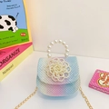 Rainbow gradient girls mini handbag with pearl handle and 3D floral decoration - Blue Flower