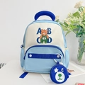 Dettaglio dello zaino per bambini blu e beige con orsetto e piccola borsa coordinata - Blu
