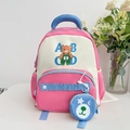 Vista dettagliata dello zaino rosa con orsetto e borsellino rotondo coordinato per bambini - Rosa