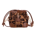 Modische Kinder-Eimertasche mit Leopardenmuster, braunem Kunstfell und goldenen Details - Braun