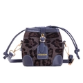 Kinder-Beuteltasche mit Leopardenmuster, dunkelblauen Lederdetails und Schultergurt - Lila