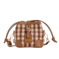 Braune karierte Vintage-Eimertasche für Kinder mit verstellbarem Schultergurt - Khaki