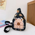 Marsupio nero a tracolla per bambini con stampa Capybara e cinturino regolabile in tela - Nero