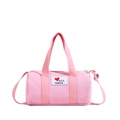 Pink canvas bucket bag for kids featuring a heart patch and adjustable shoulder strap - Pink