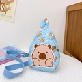 Marsupio blu da bambino in tela con stampe Capybara carine e tracolla regolabile - Blu