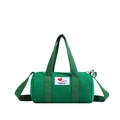 Green canvas bucket bag for kids featuring a stylish letter patch and shoulder strap - Green