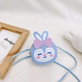 Cute light blue cartoon rabbit crossbody bag with long ears and pink bow for kids - Blue