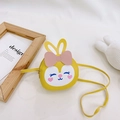 Cute yellow mini rabbit shoulder bag for kids with pink bow and cartoon bunny face - Yellow