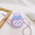 Cute purple cartoon rabbit shoulder bag for kids with 3D bow and StellaLou style ears - Purple