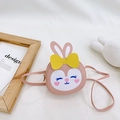 Petit sac à bandoulière rose en forme de lapin avec un nœud jaune pour petites filles - Rose