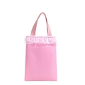 Pink sweet girl handbag with white lace trim and durable handles on white background - Pink