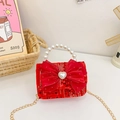 Bolso infantil de lentejuelas rojas con lazo de terciopelo y asa de perlas - Lazo rojo