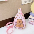 Bolso de pecho rosa para niños con estampado de oso animado y correa ajustable cómoda - Rosa