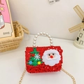 Bolso navideño rojo de lentejuelas para niños con motivo de Papá Noel y asa de perlas - Papá Noel de Lentejuelas