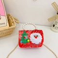 Red festive kids handbag with Santa Claus, Christmas tree, and pearl handle - Patterned Santa Claus