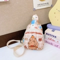 Bolso bandolera infantil naranja de cuadros con estampado de Carpincho y correa blanca - Beige