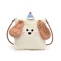 Borsa a tracolla per bambini in peluche a forma di cane all'uncinetto beige e marrone - Grande / Bianco