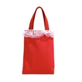 Sweet red girls' square handbag with delicate white lace trim and fabric handles - Red