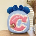 Detail of light blue hardshell kids backpack with pink letter C and plush bear charm - Blue